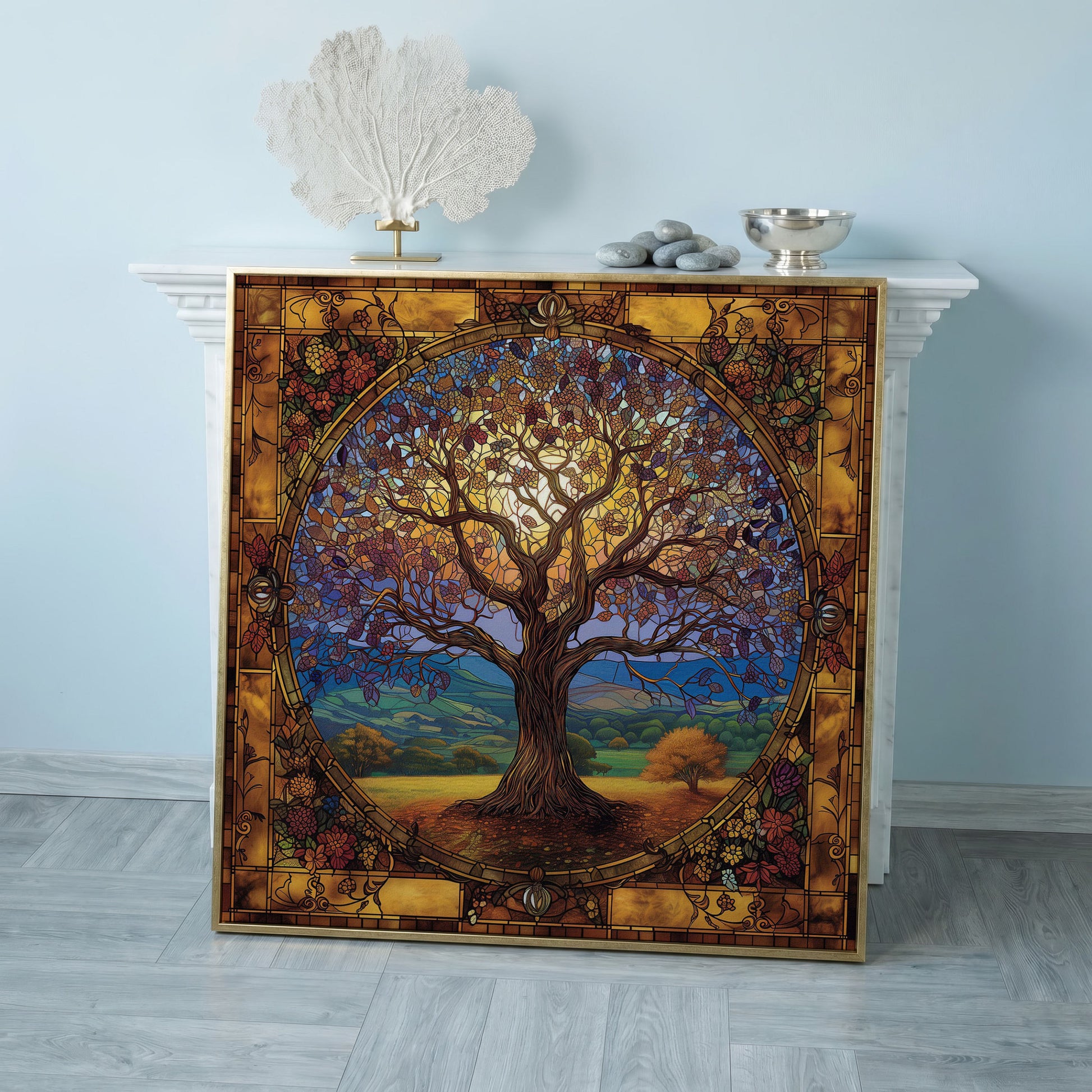 Yggdrasil Tree of Life Canvas in rose gold floating frame