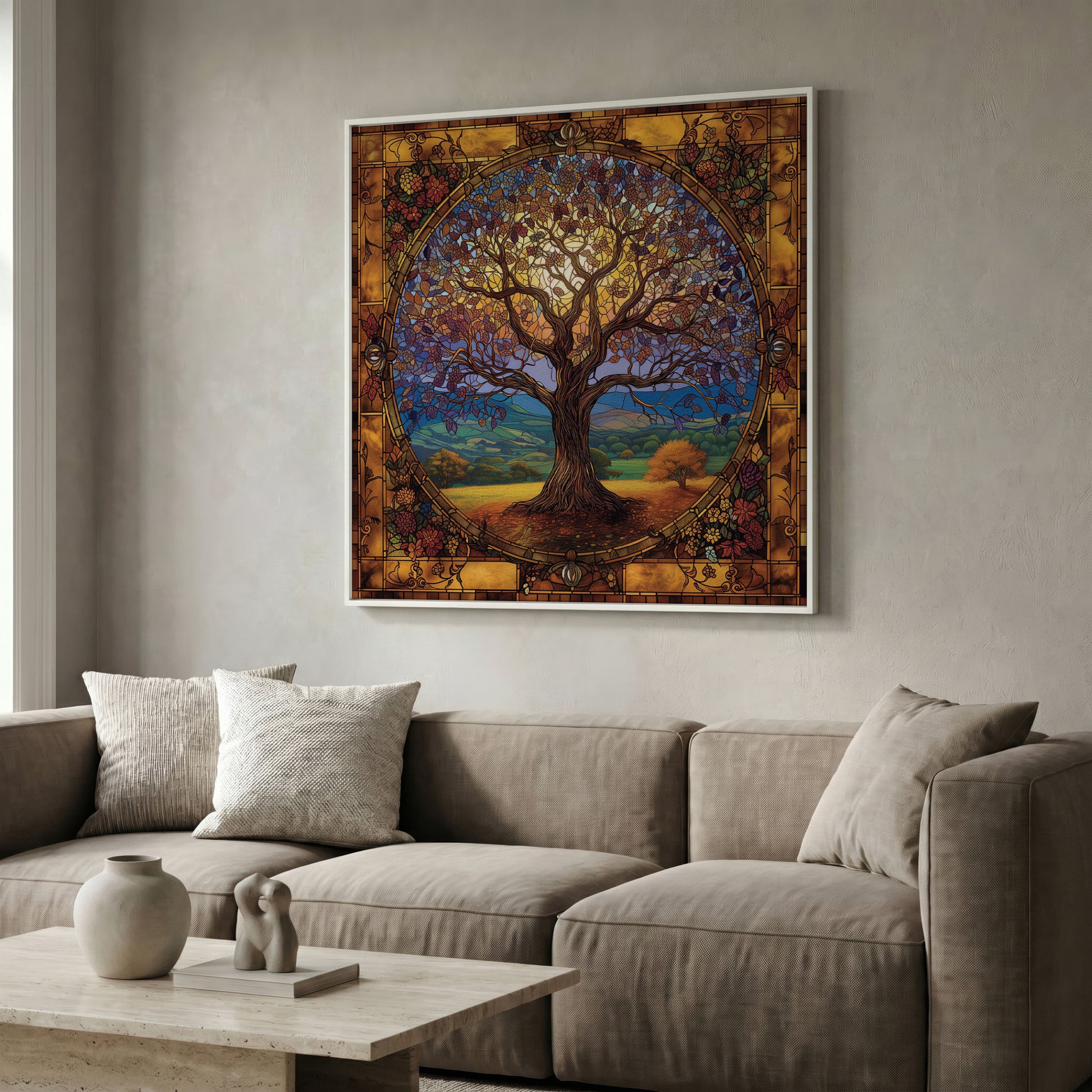 Yggdrasil Tree of Life Canvas in white floating frame