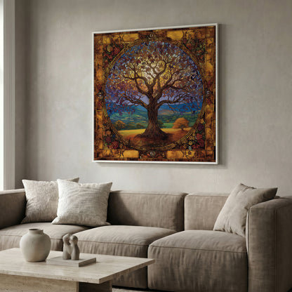 Yggdrasil Tree of Life Canvas in white floating frame