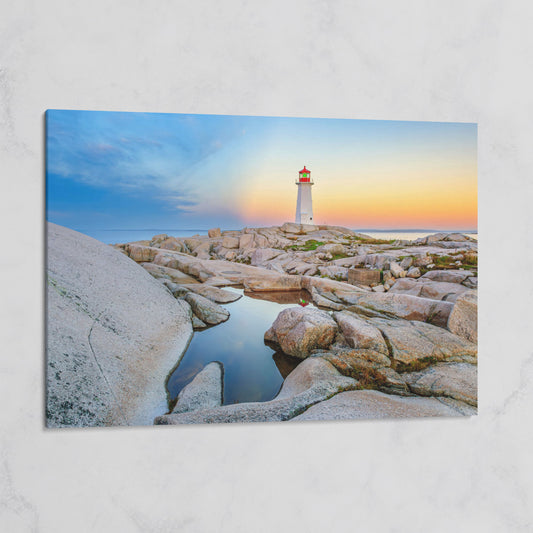 Peggy's Cove Lighthouse Canvas Print | Rocky Nova Scotia Coast on gallery wrap