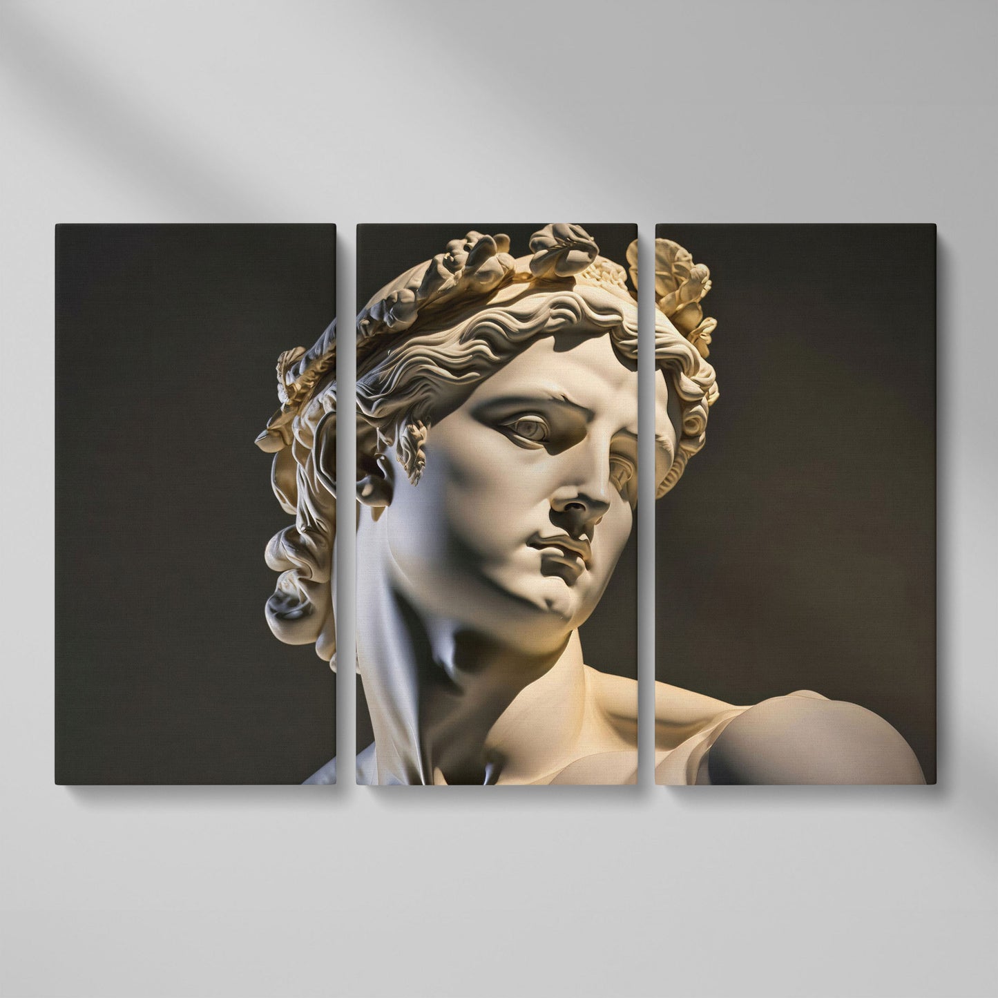 Apollo Sculpture Portrait Canvas as 3-panel split version