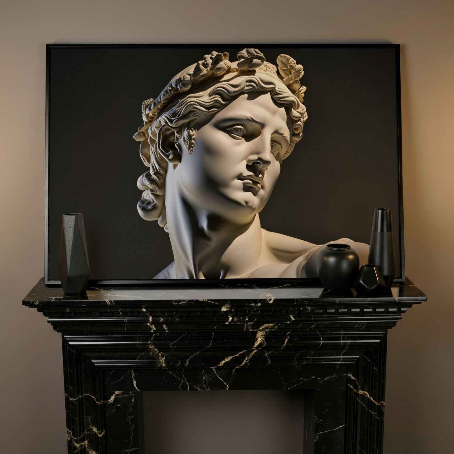 Apollo Sculpture Portrait Canvas in black floating frame