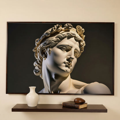 Apollo Sculpture Portrait Canvas in dark walnut floating frame