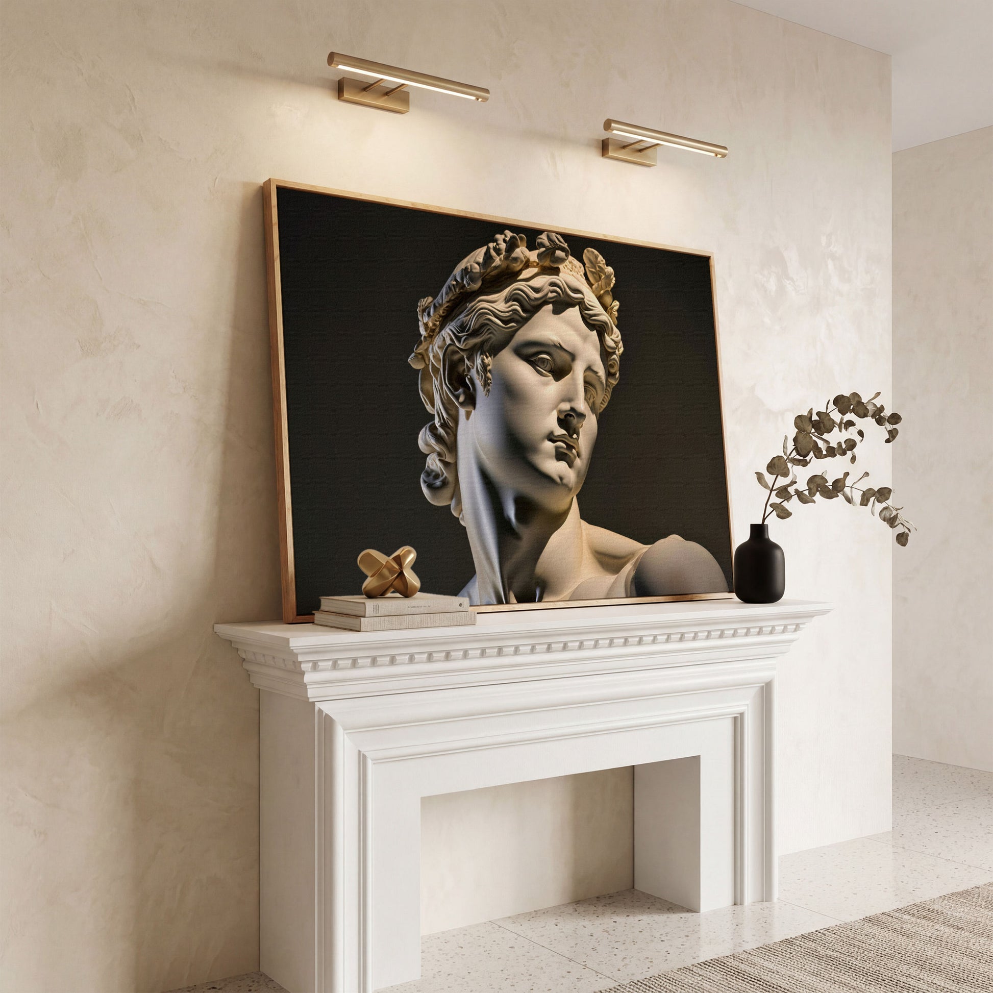 Apollo Sculpture Portrait Canvas in white oak floating frame