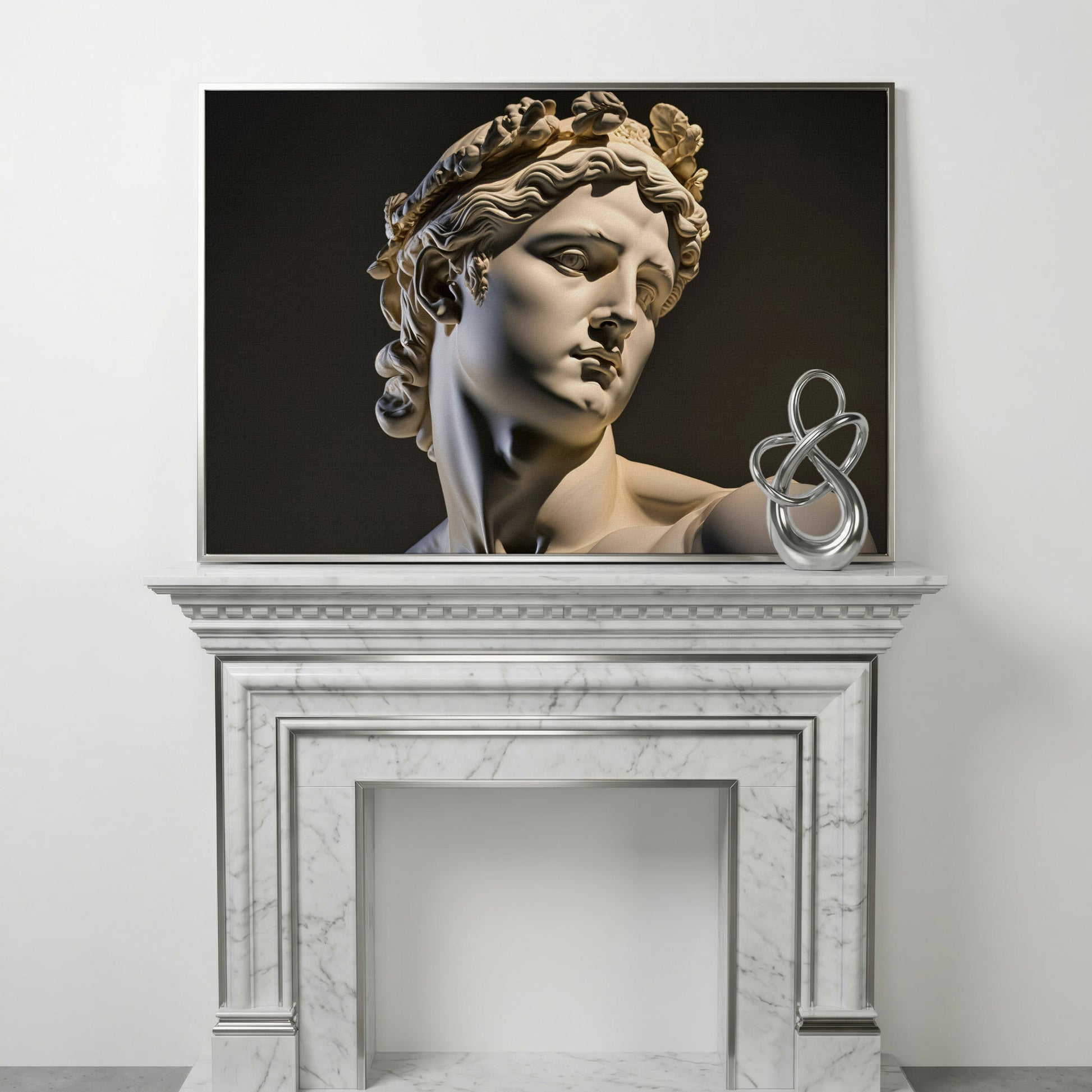 Apollo Sculpture Portrait Canvas in silver floating frame