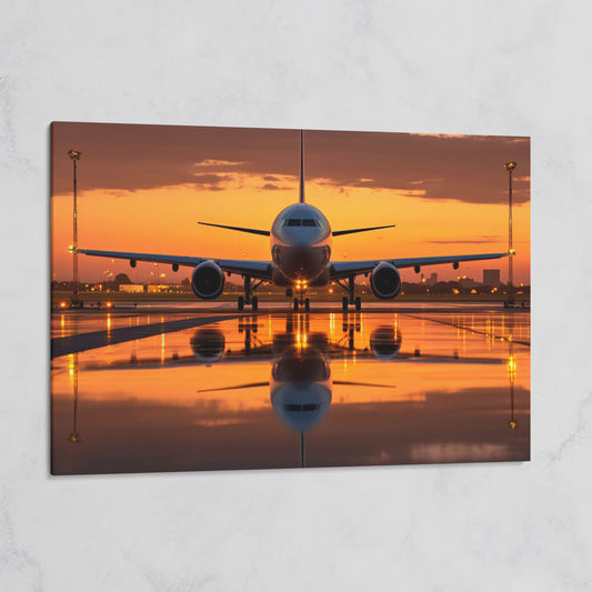 Passenger Plane at Dusk Canvas Wall Art on gallery wrap