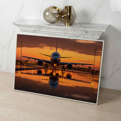 Passenger Plane at Dusk Canvas Wall Art in white floating frame