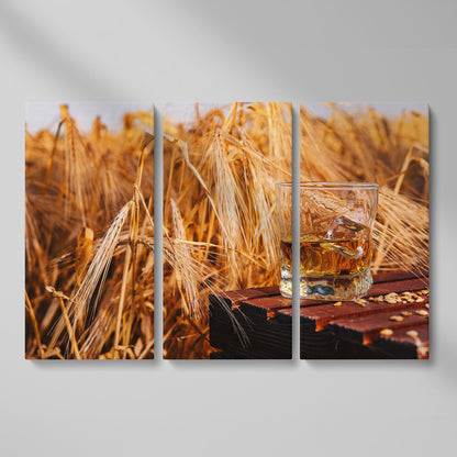 Golden Field with Whiskey Glass Canvas as 3-panel split version