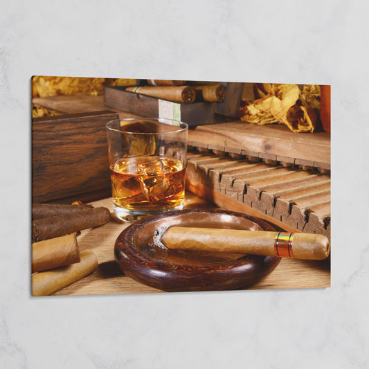 Whiskey & Cigar Canvas Print for Home Bar on gallery wrap