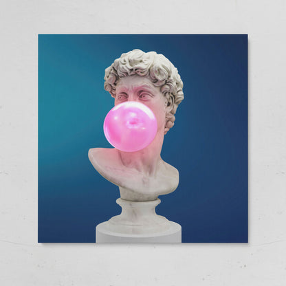 Bust Sculpture Blowing Bubble Gum Canvas on gallery wrap