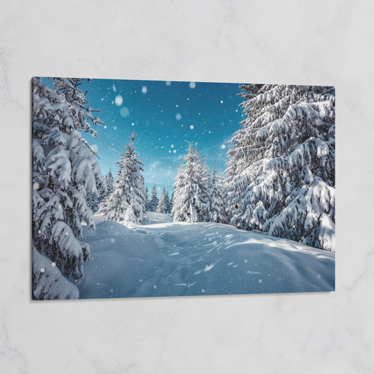 Enchanted Winter Forest Canvas Print with Snowy Pines on gallery wrap