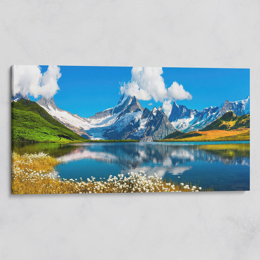 Bachalpsee Lake Panoramic Canvas Print, Swiss Alps on gallery wrap