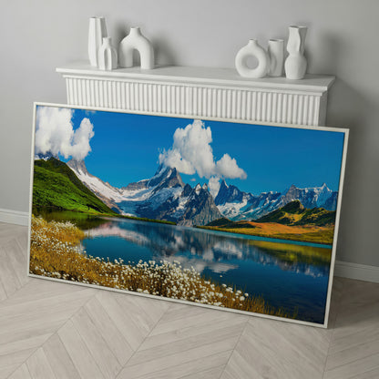 Bachalpsee Lake Panoramic Canvas Print, Swiss Alps in white floating frame