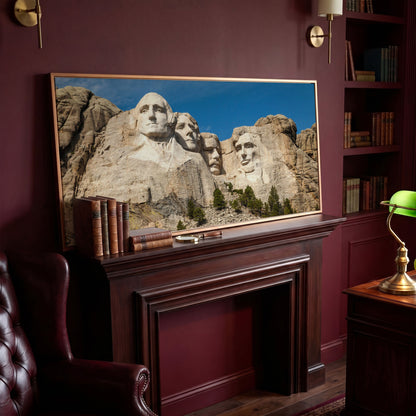 Mount Rushmore National Monument Canvas in antique gold floating frame