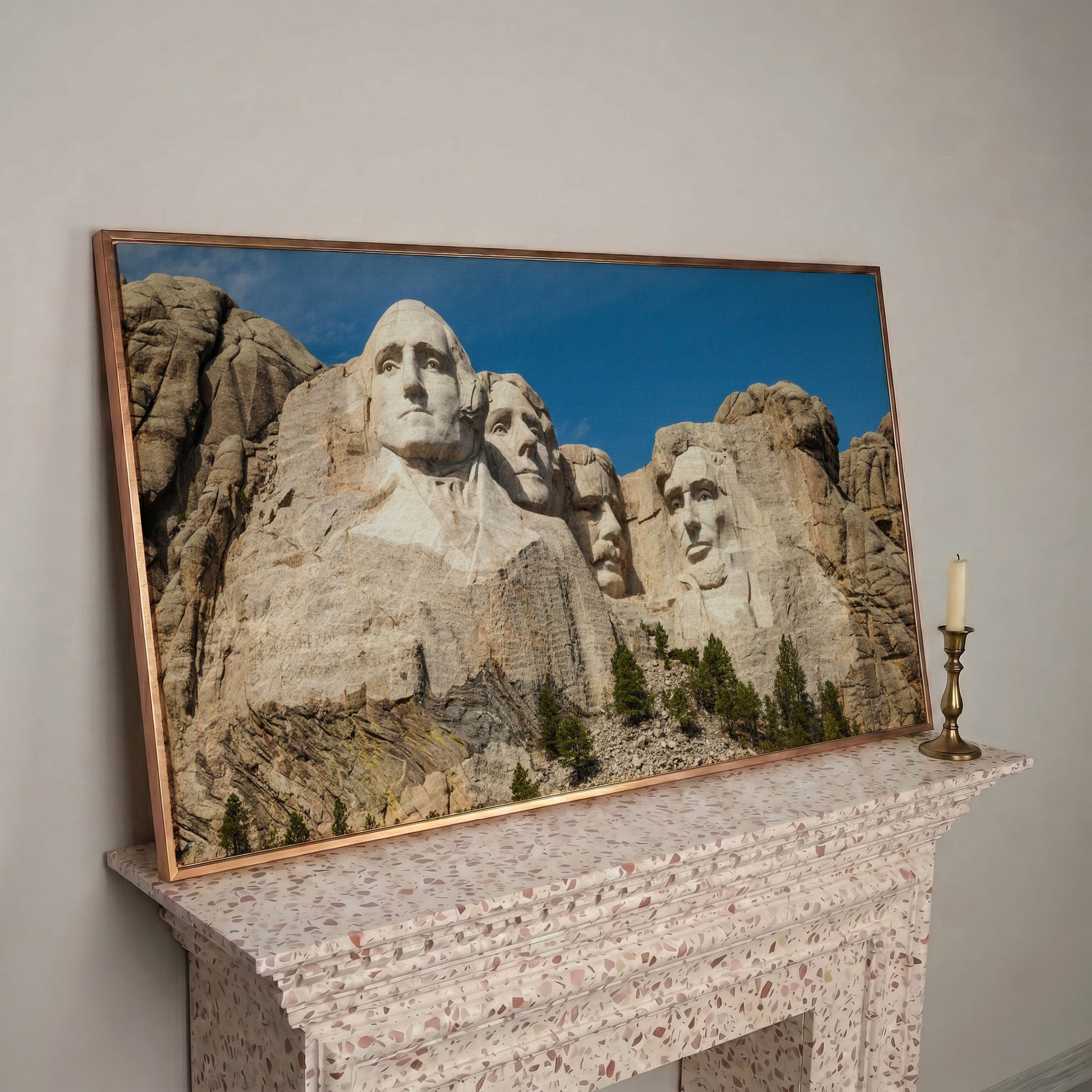 Mount Rushmore National Monument Canvas in rose gold floating frame