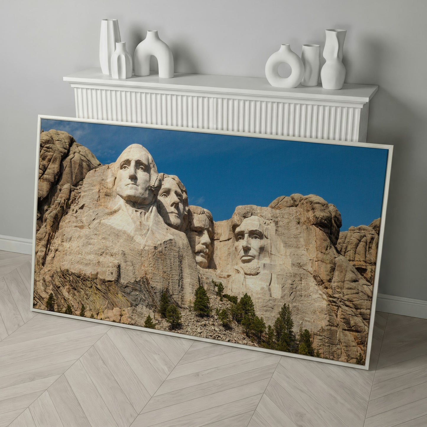 Mount Rushmore National Monument Canvas in white floating frame