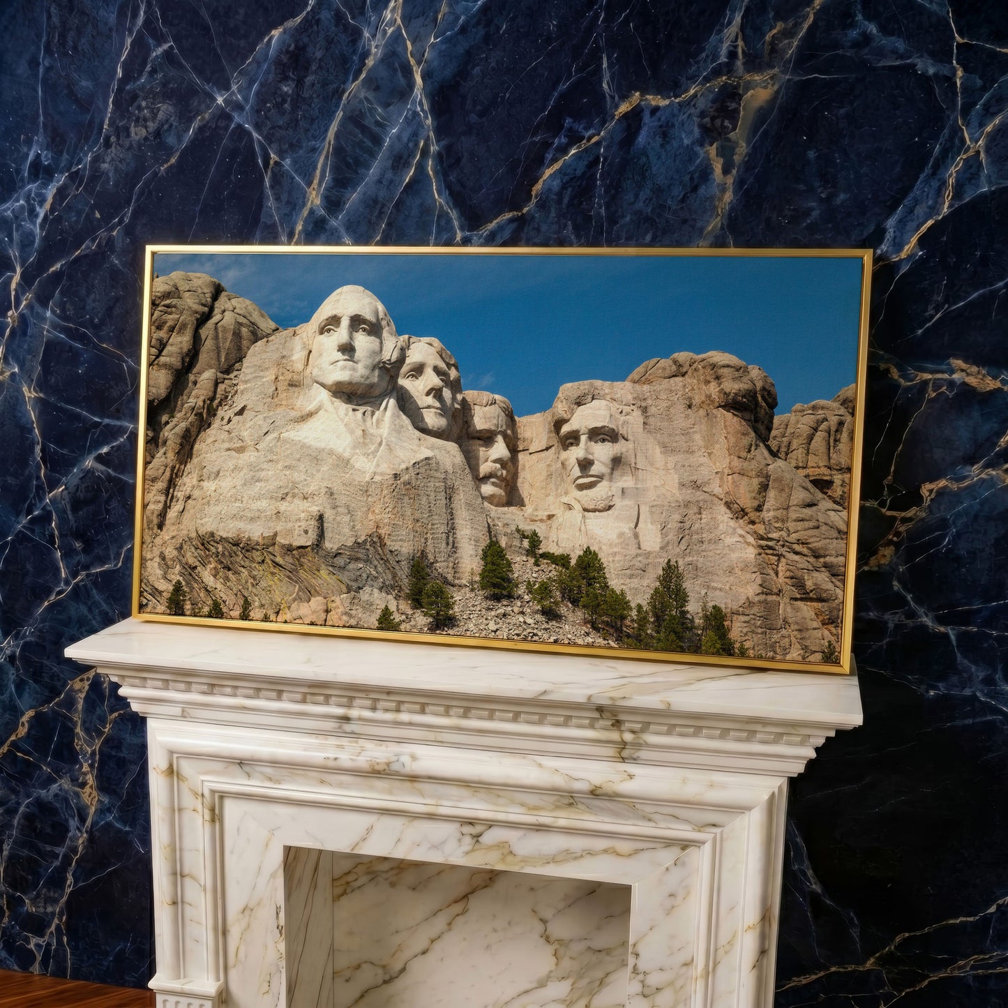 Mount Rushmore National Monument Canvas in yellow gold floating frame
