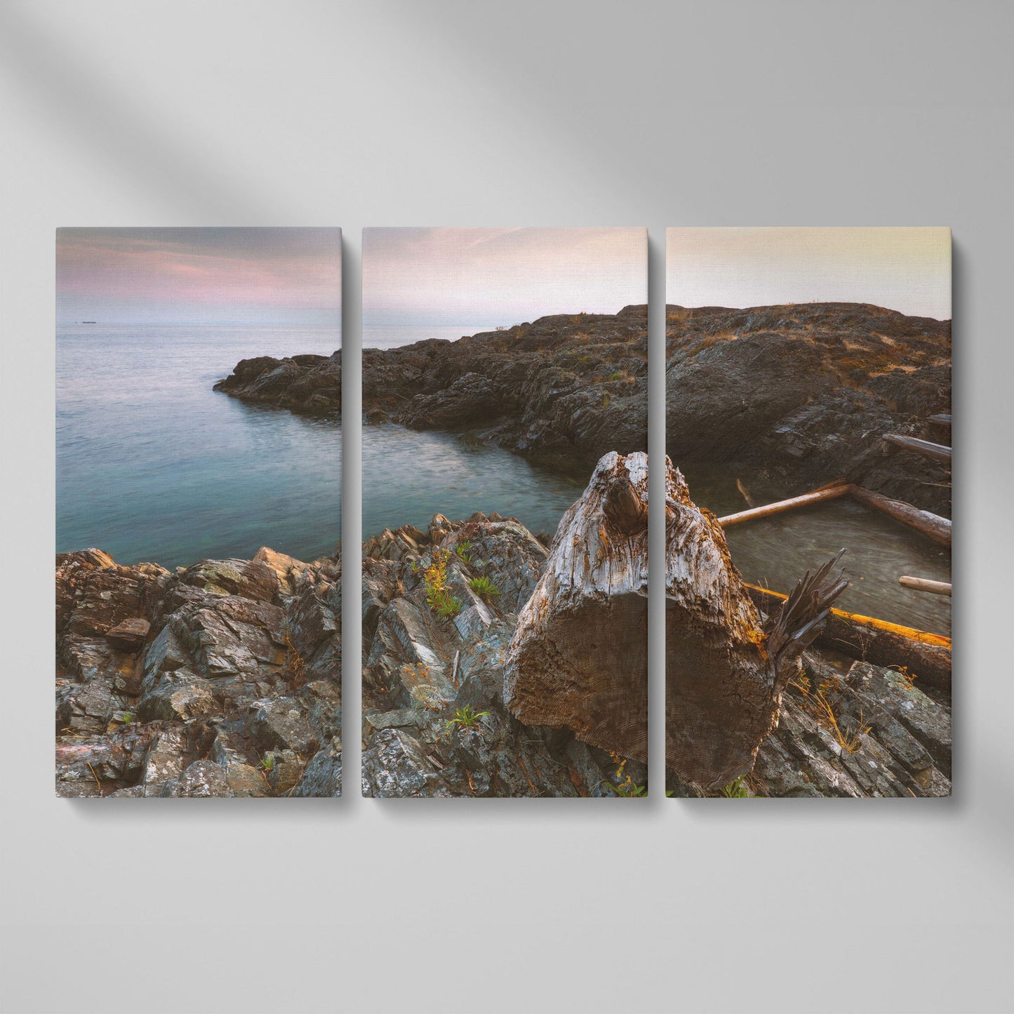 Bowen Island Rocky Shoreline Canvas Print as 3-panel split version
