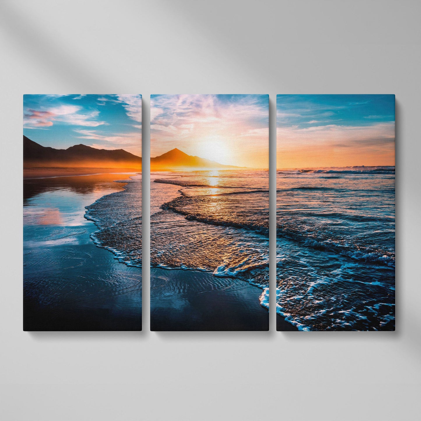 Tranquil Ocean Waves at Sunset Canvas as 3-panel split version