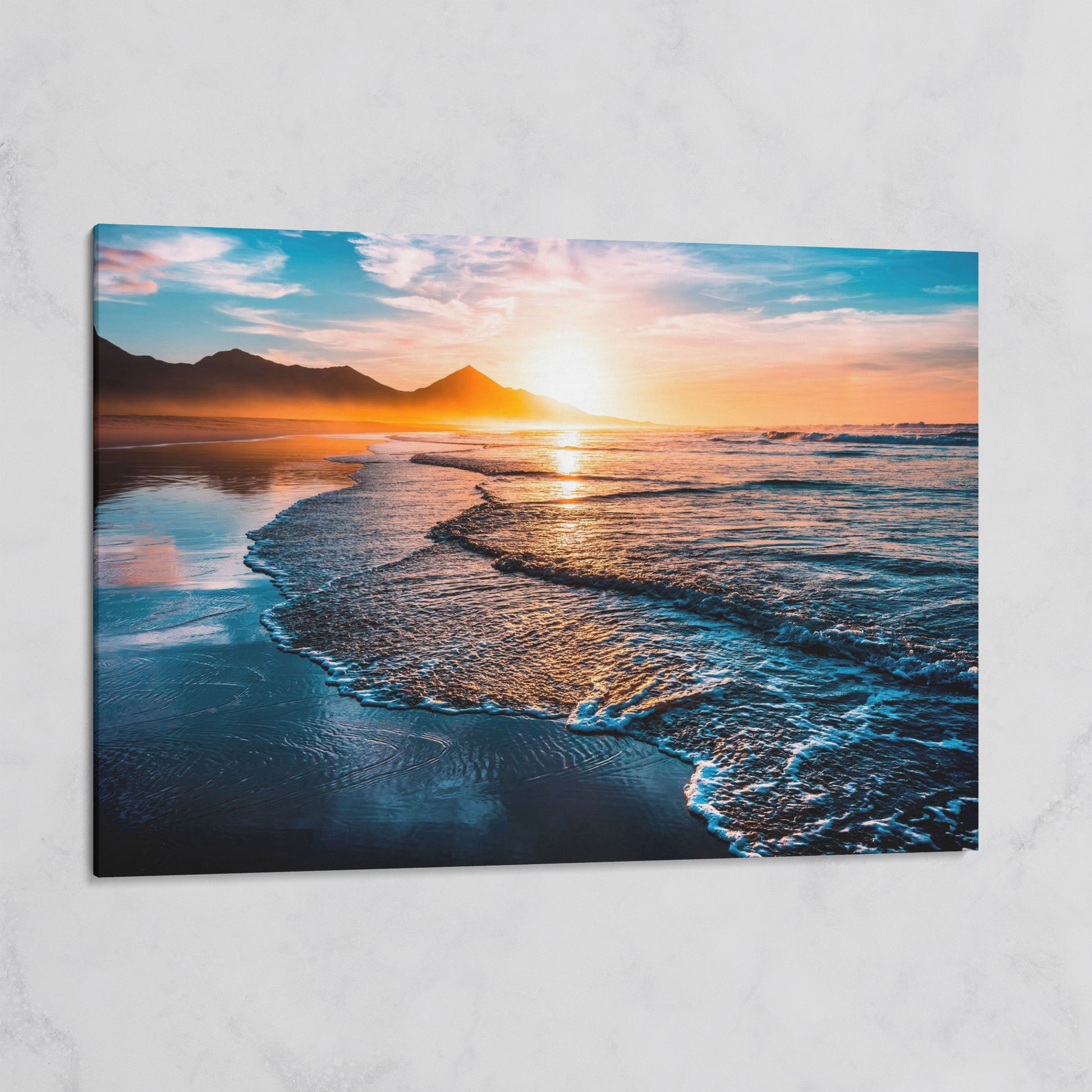 Tranquil Ocean Waves at Sunset Canvas on gallery wrap