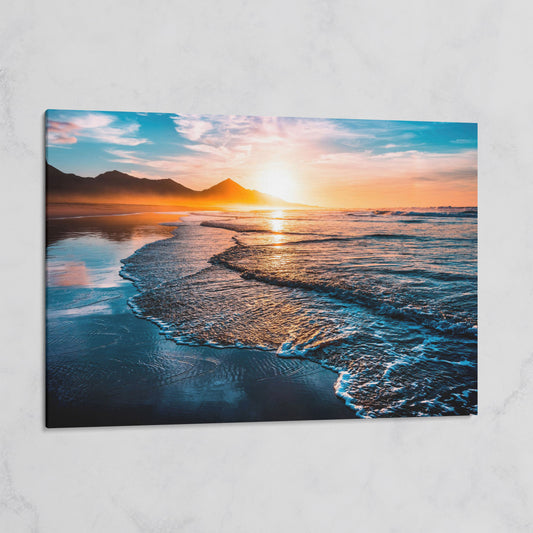Tranquil Ocean Waves at Sunset Canvas on gallery wrap