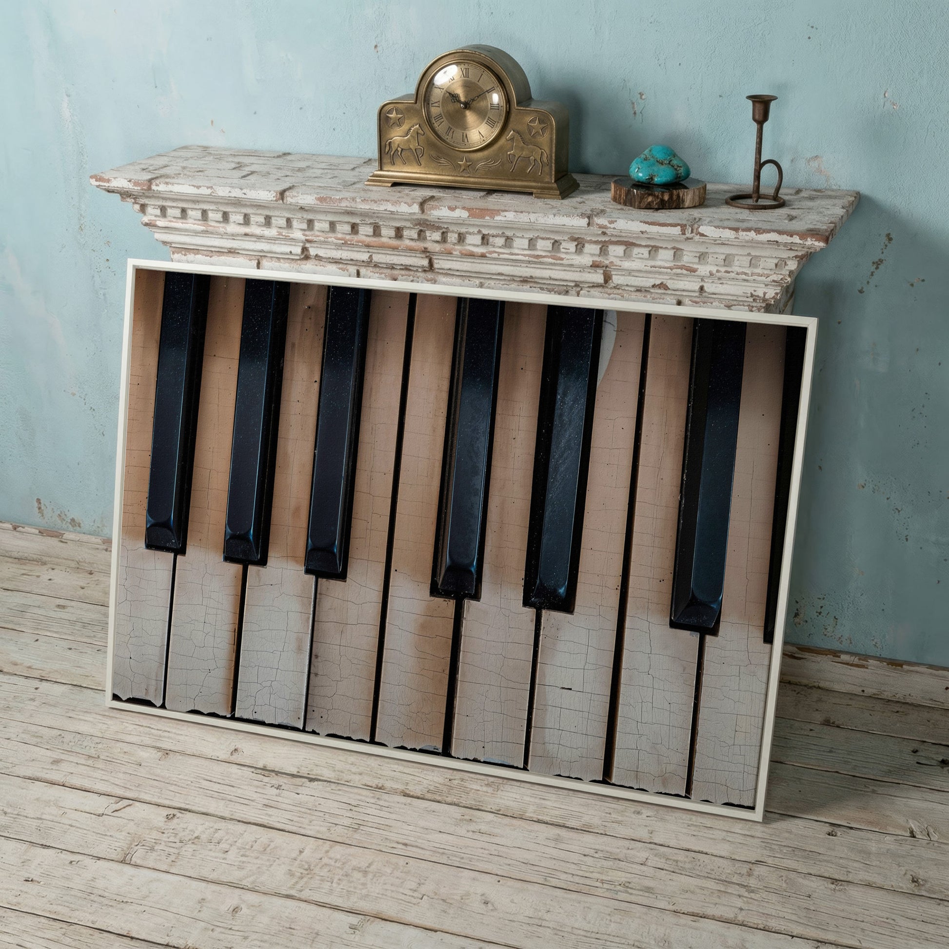 Vintage Piano Keys Canvas Print in white floating frame