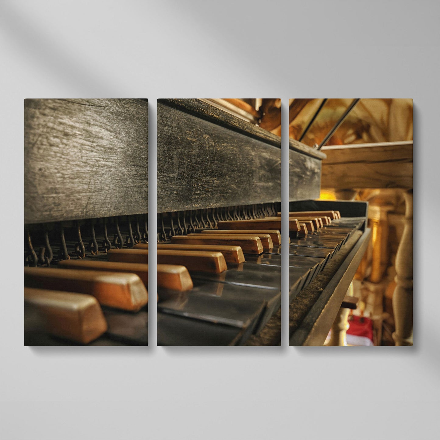 Antique Grand Piano Keys Canvas Print as 3-panel split version