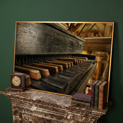 Antique Grand Piano Keys Canvas Print in antique gold floating frame