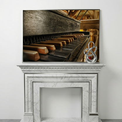 Antique Grand Piano Keys Canvas Print in silver floating frame