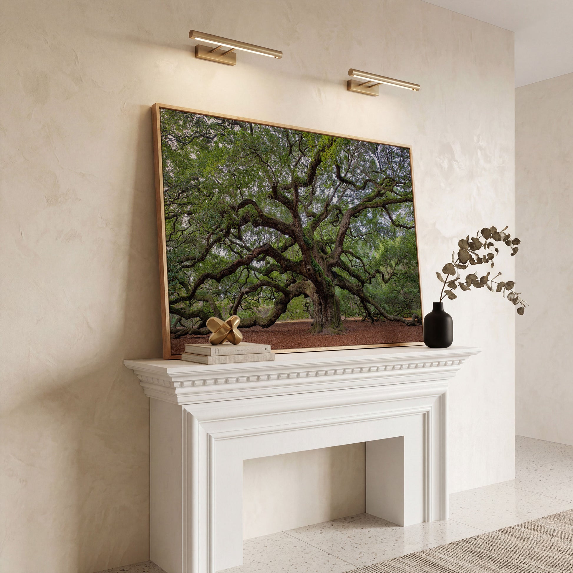 Old Southern Live Oak Canvas Print in white oak floating frame