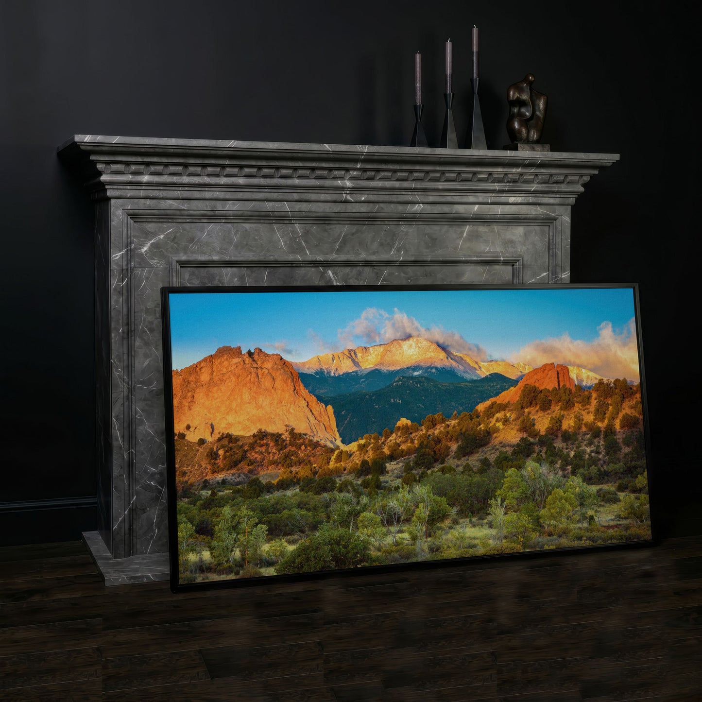 Garden of the Gods Sunrise Canvas in black floating frame