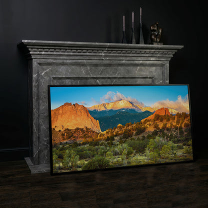 Garden of the Gods Sunrise Canvas in black floating frame