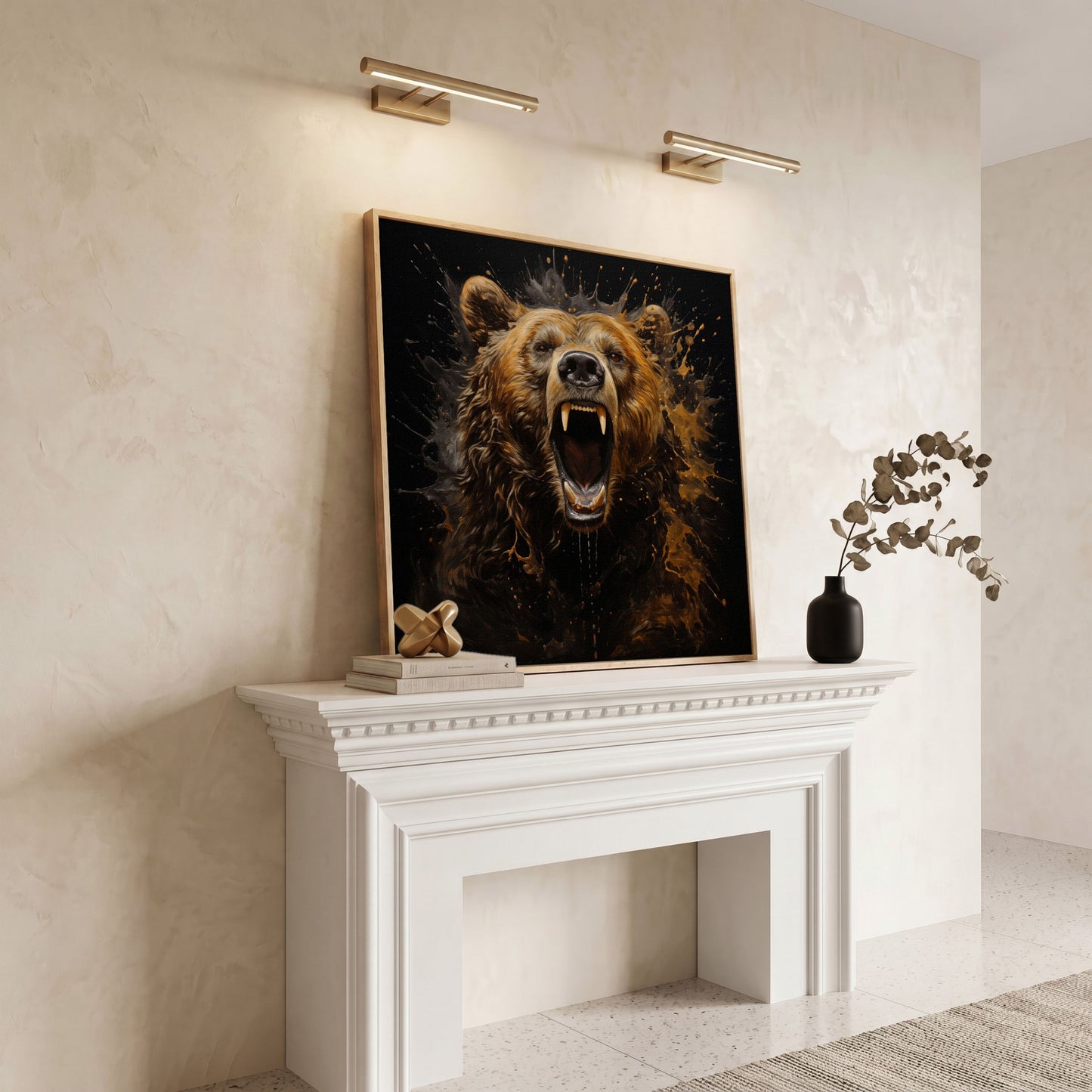 Ferocious Grizzly Roar Canvas in white oak floating frame