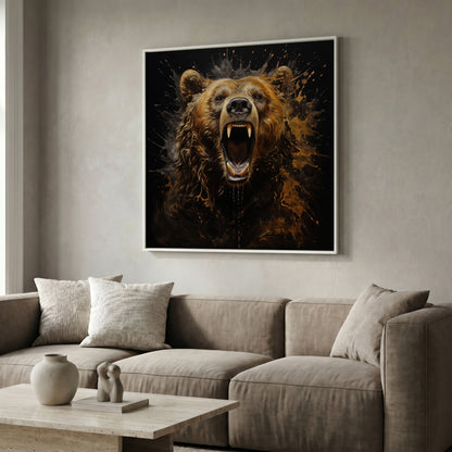 Ferocious Grizzly Roar Canvas in white floating frame