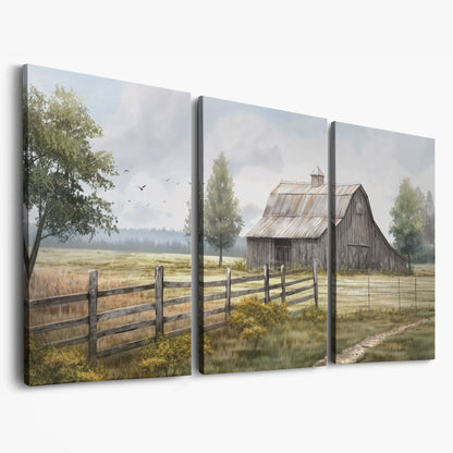 Rural Wooden Barn Canvas Wall Art as 3-panel split version