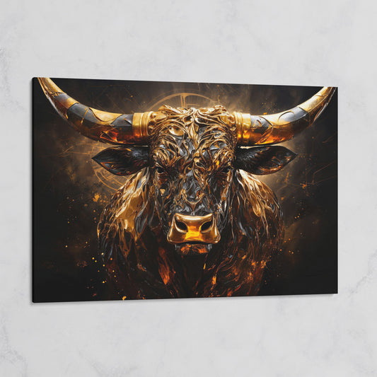 Majestic Amber Bull Canvas Print. Abstract Animal Art on gallery wrap
