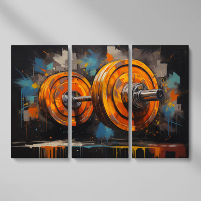 Abstract Barbell Canvas Print for Home Gyms as 3-panel split version