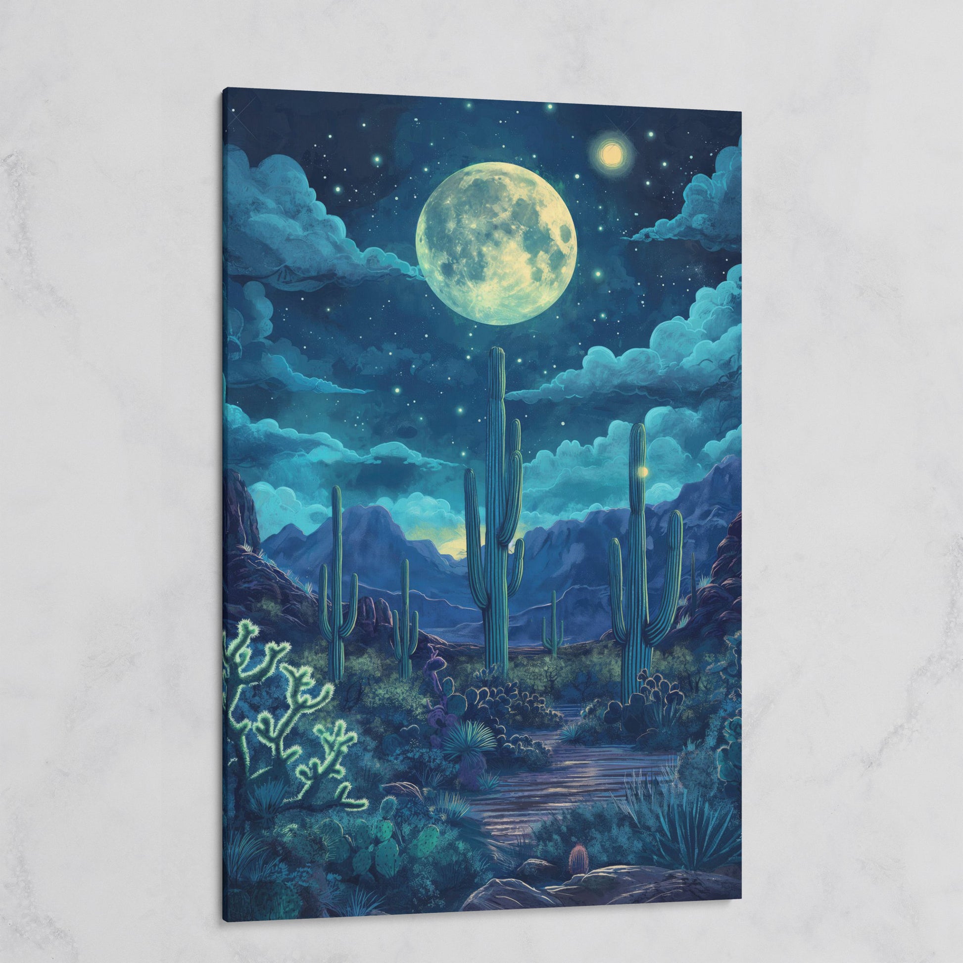 Moonlit Desert Landscape Canvas on gallery wrap