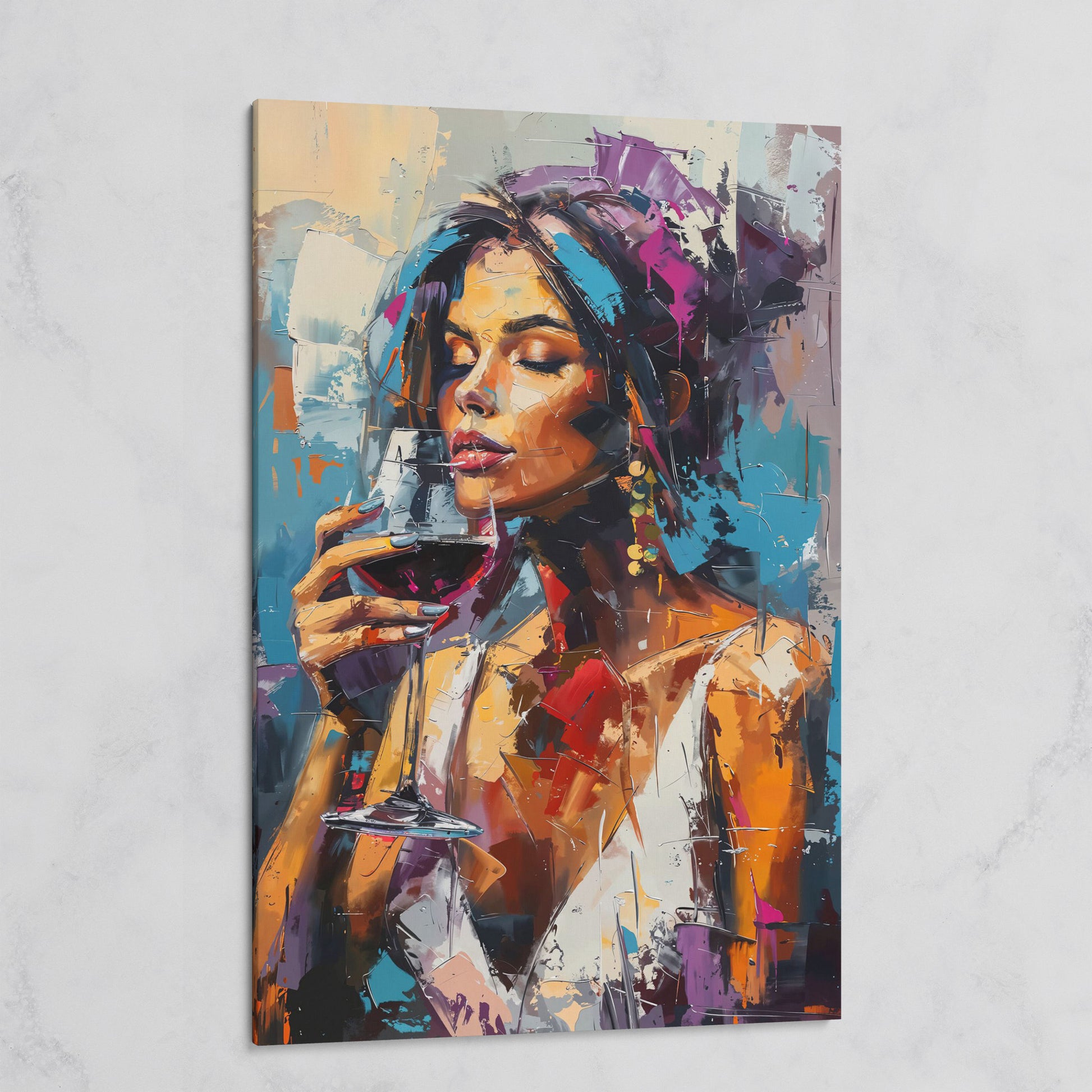 Elegant Woman with Red Wine Canvas Print on gallery wrap
