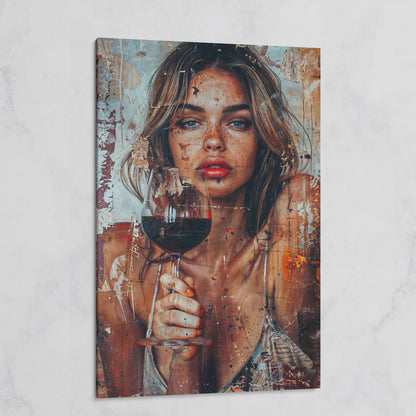 Woman with Red Wine Canvas Print on gallery wrap