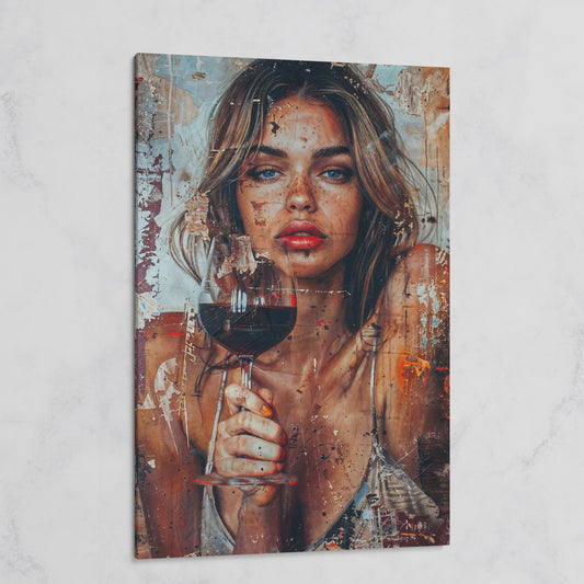Woman with Red Wine Canvas Print on gallery wrap