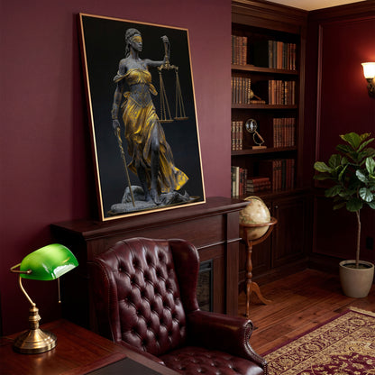 Justice Scale Themis Canvas Print in antique gold floating frame