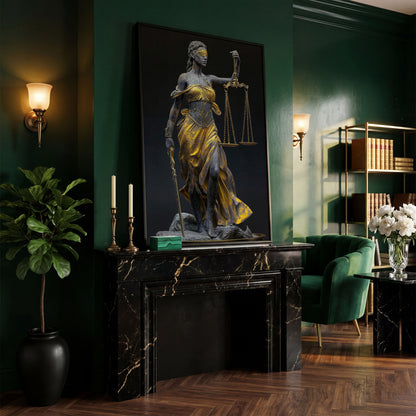 Justice Scale Themis Canvas Print in black floating frame