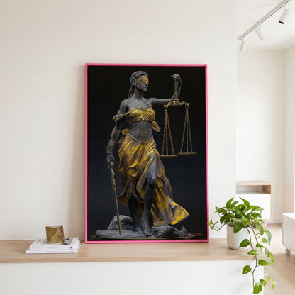 Justice Scale Themis Canvas Print in pink floating frame