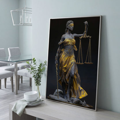 Justice Scale Themis Canvas Print in silver floating frame