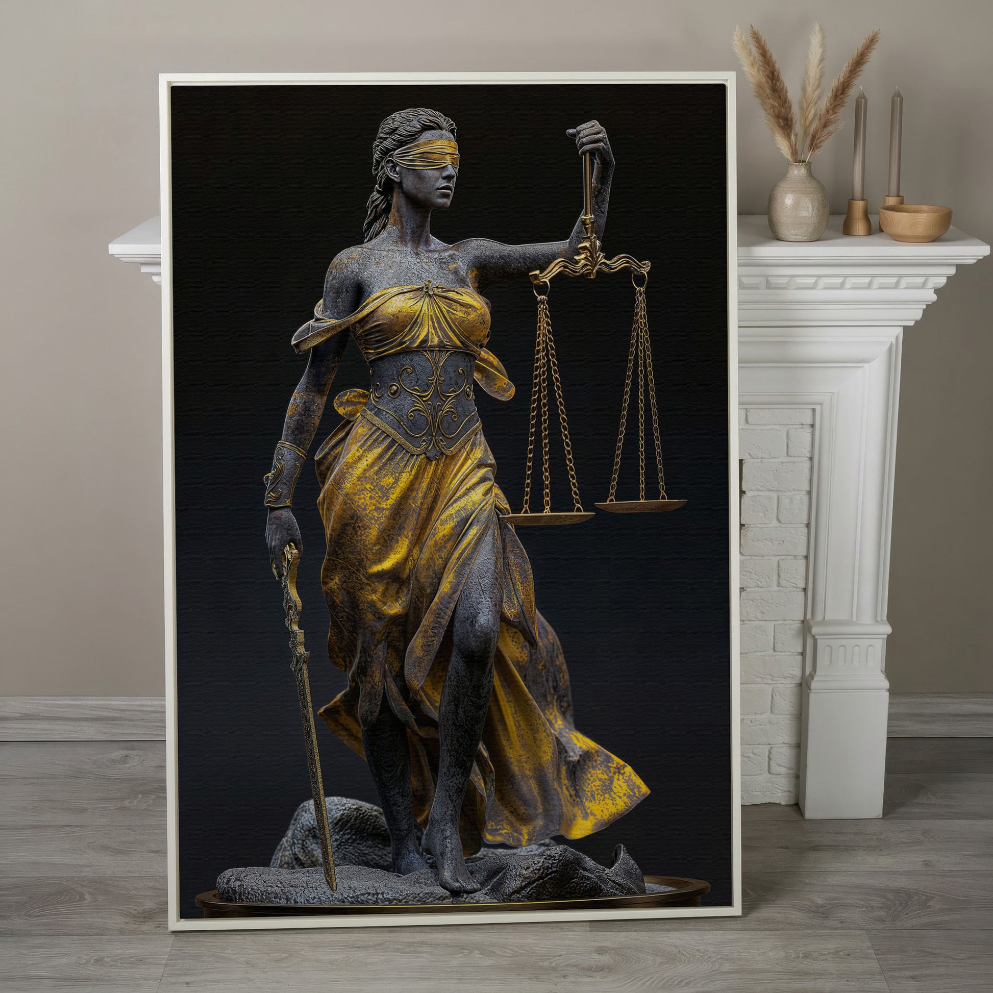 Justice Scale Themis Canvas Print in white floating frame