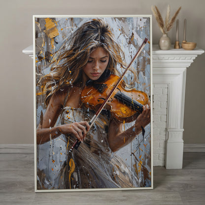 Girl Playing Violin Canvas Print in white floating frame