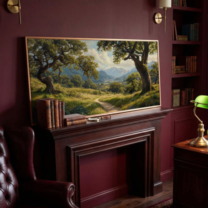 Sunny Mountain Valley Pathway Canvas in antique gold floating frame