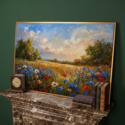 Wildflower Meadow Canvas Print in antique gold floating frame