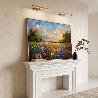 Wildflower Meadow Canvas Print in white oak floating frame